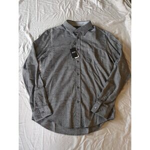 NWT Hugo Boss Linen Blend Slim Fit Rodney Button Down Shirt Gray Black Sz Large